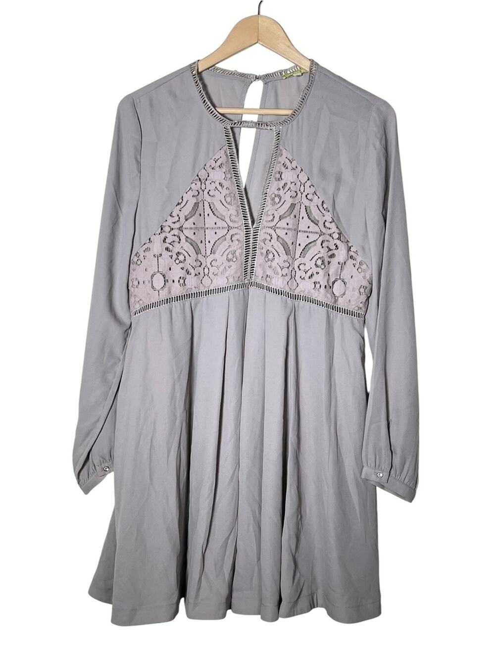 Gianni Bini Lace Inset Long Sleeve Tunic Dress - Light Mauve size large? B87